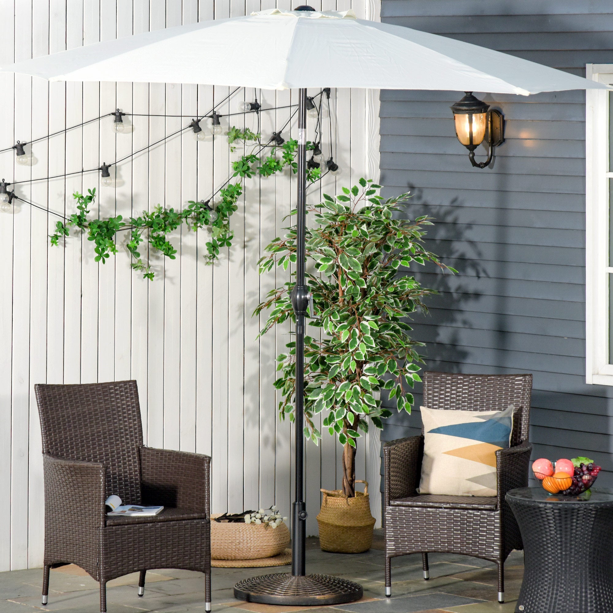 Outsunny 55 lbs Market Umbrella Base Holder 21" Heavy Duty Round Parasol Stand with Rattan Design for Patio Outdoor Backyard Bronze