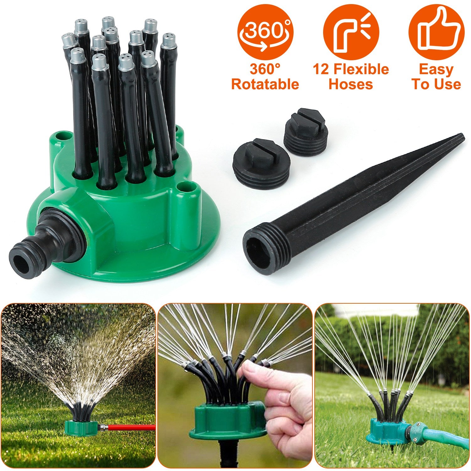 360° Flexible Lawn Sprinkler Automatic 12 Tubes Garden Water Irrigation Sprayers Garden Sprinkler
