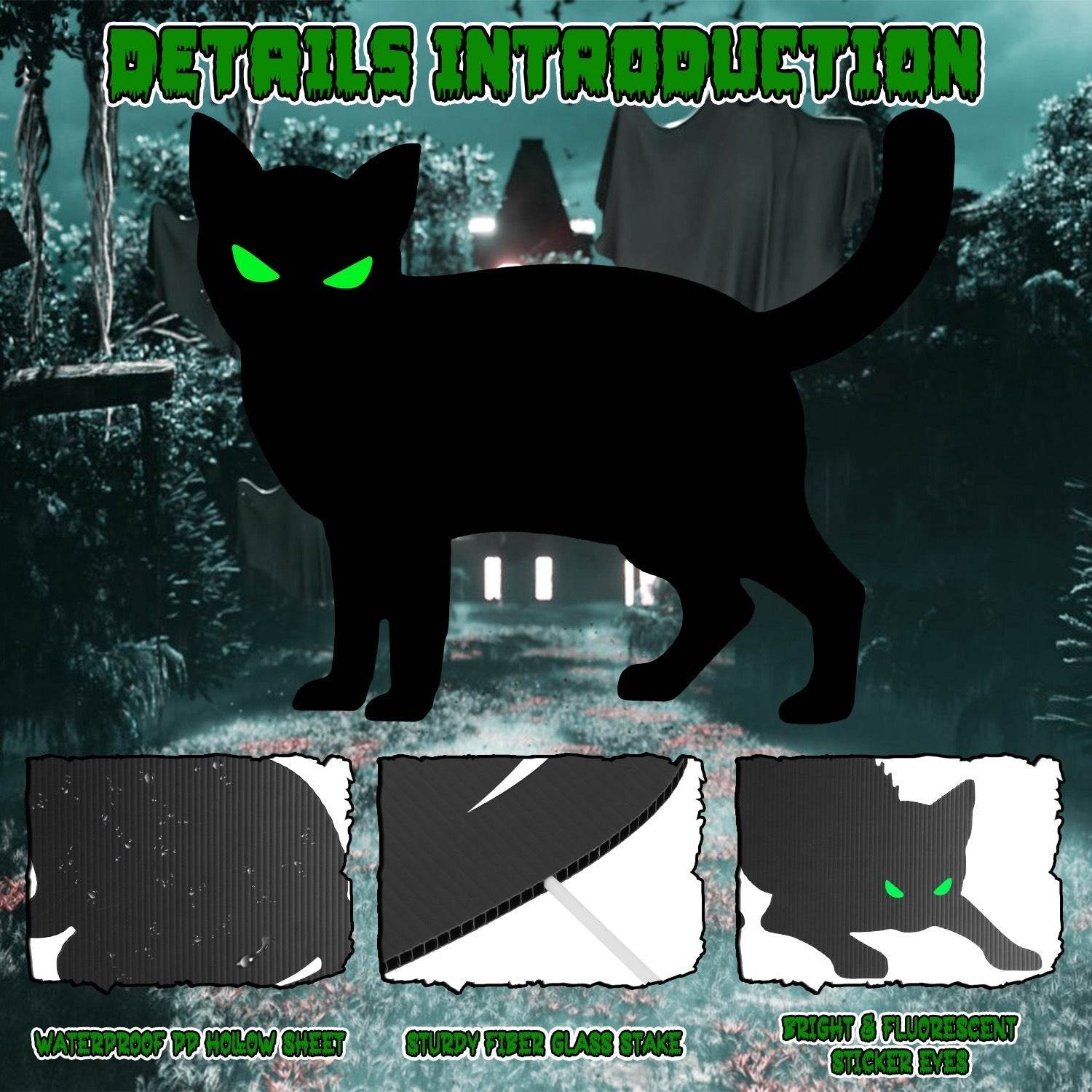 6Pcs Skull Or 6Pcs Tomb Or 5Pcs Black Cat Halloween Yard Sign Decorations Glow In The Dark For Haunted House Garden Yard And Scary Theme Party