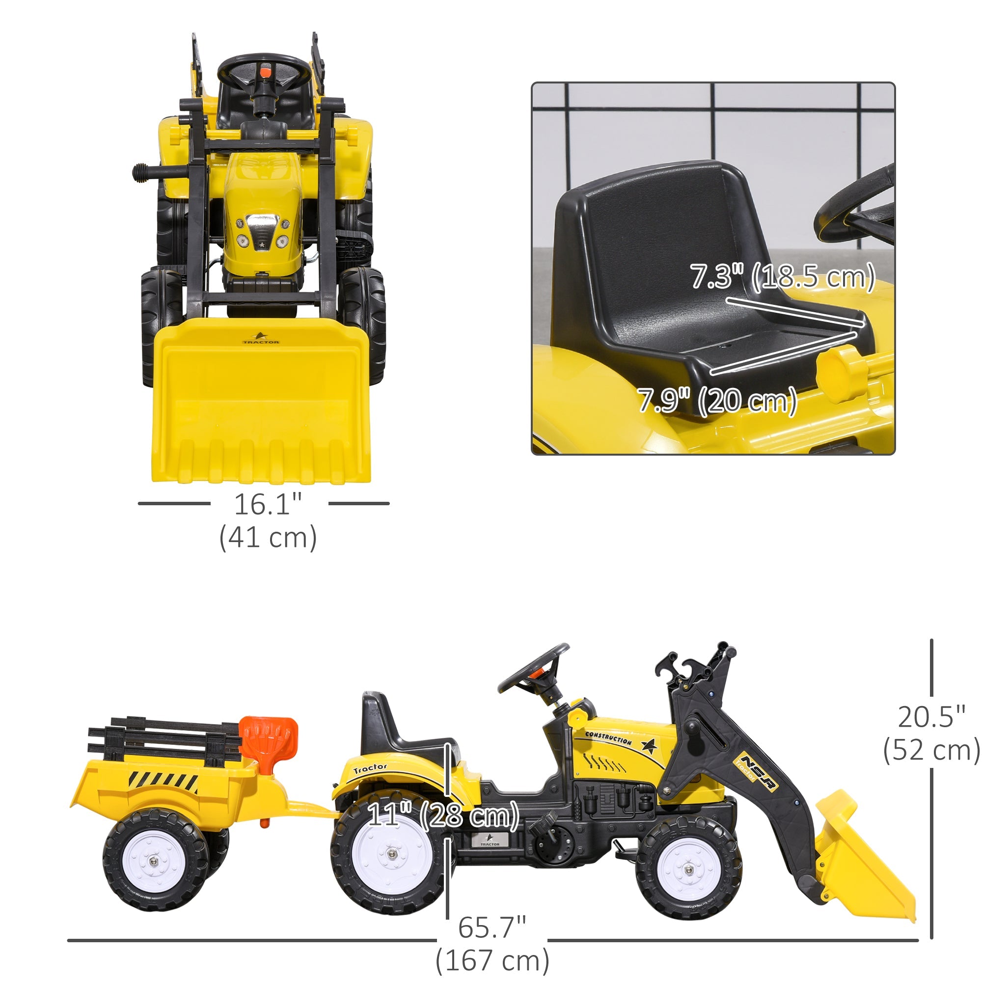 Aosom Front Loader Excavator Ride On Toy Pedal Control W/ 6 Wheels Controllable Bucket for 3-6 Years old