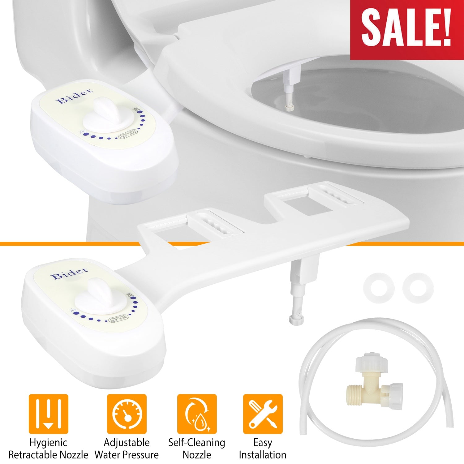 Bidet Fresh Water Spray No Electric Mechanical Bidet Toilet Seat Attachment Adjustable Water Pressure