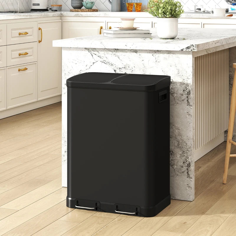Kitchen Garbage Bin, 2 x 7.9 Gal (2 x 30 L) Trash Can, Soft-Close Garbage Can with Removable Inner Buckets, Black