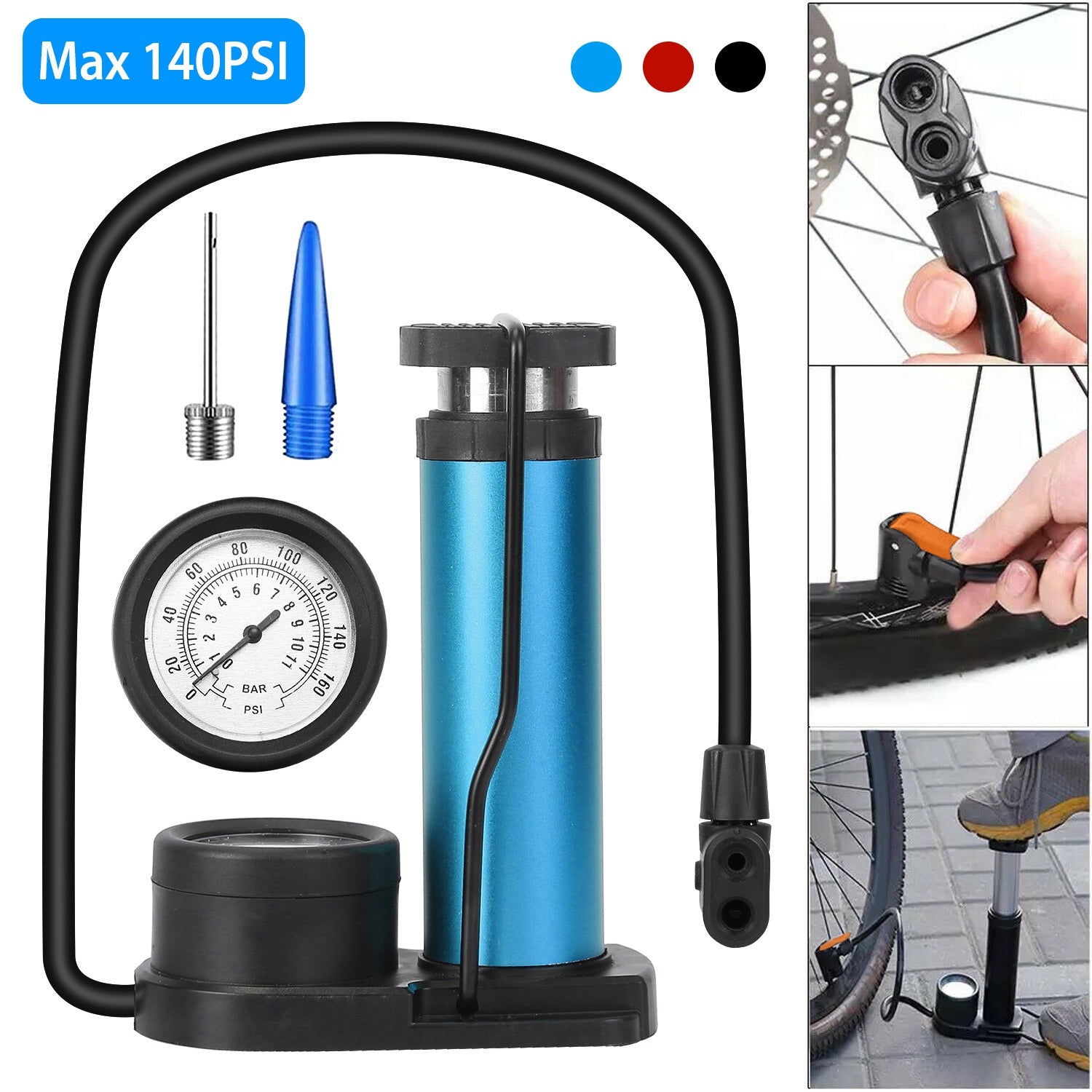 Mini Bike Foot Pump Portable Bicycle Tire Inflator Ball Air Pump Pressure Gauge Tire Air Pump