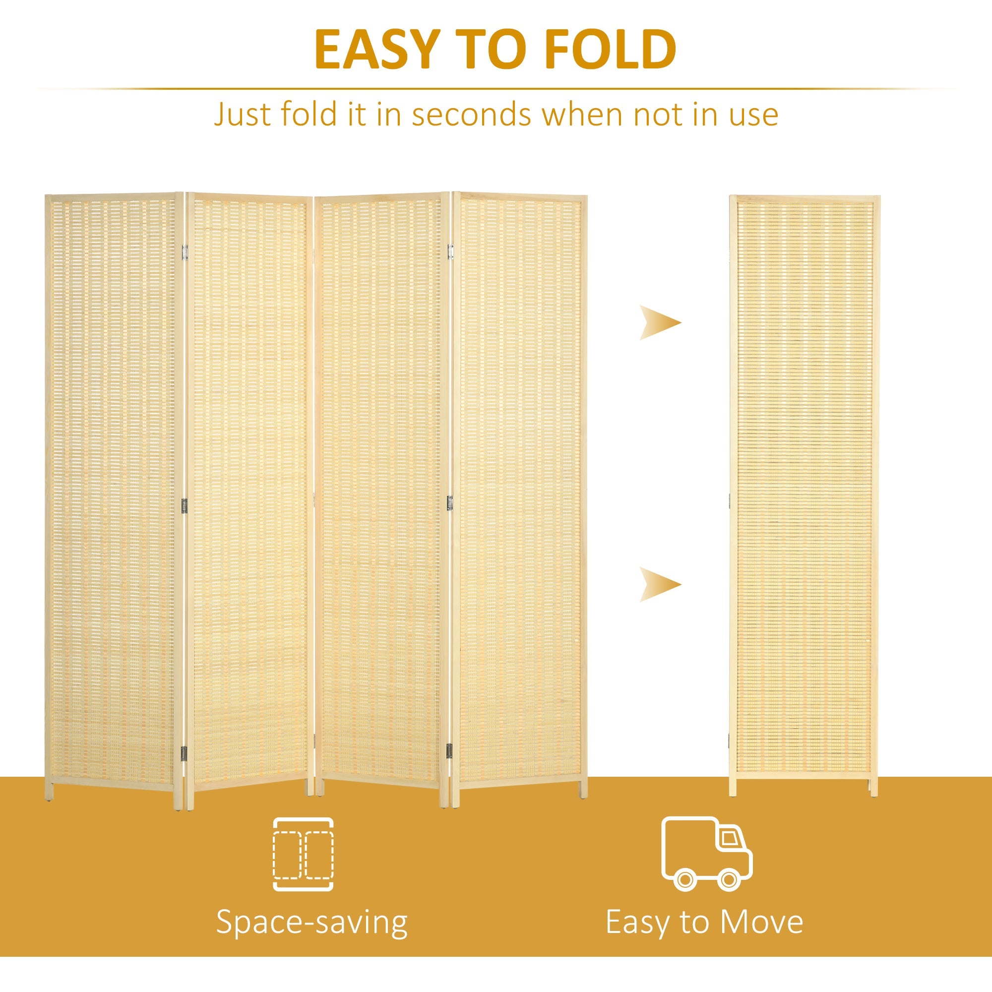 HOMCOM Woven Bamboo Room Divider: 4-Panel Folding Indoor Privacy Screens for Home Office, 71"x71"x0.6", Natural