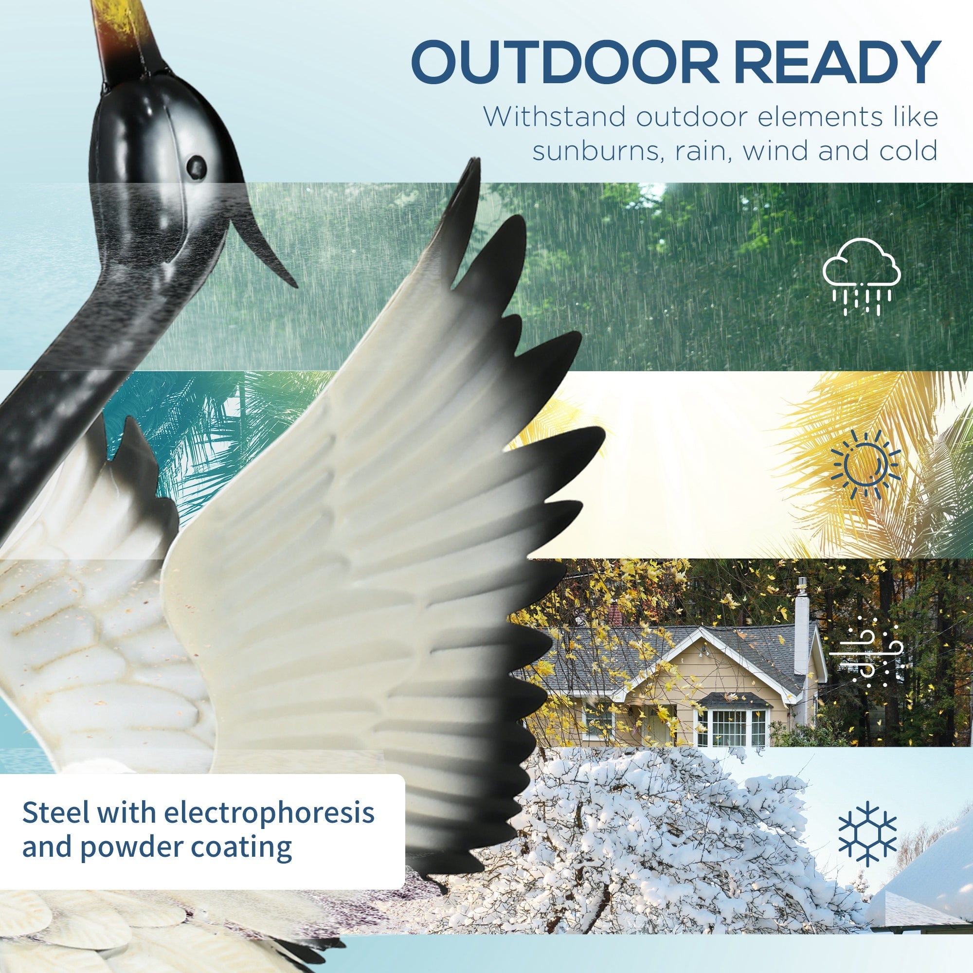 Outsunny 2pc Garden Heron Statues Metal Lawn Ornaments for Patio Backyard Decor White and Black