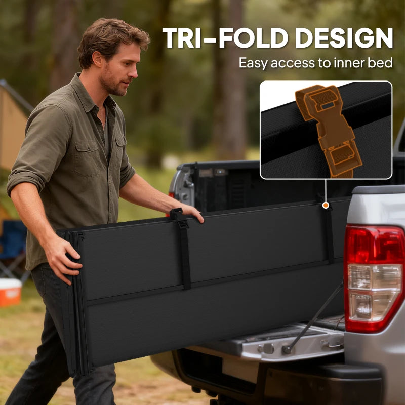 5'6'' Soft Tri-Fold Truck Bed Tonneau Cover for 5.5 ft Bed, Truck Bed Cover with Seal Strip, Black