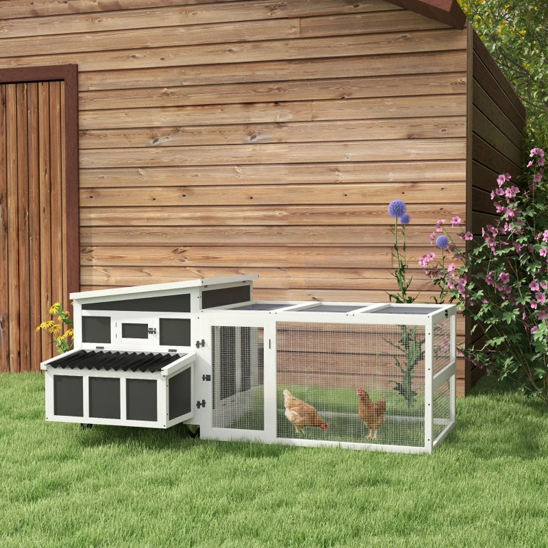 Wooden Chicken Coop, Rabbit Hutch with Large Run, Outdoor Poultry Cage with Nesting Box, Tray, Windows, Dark Grey