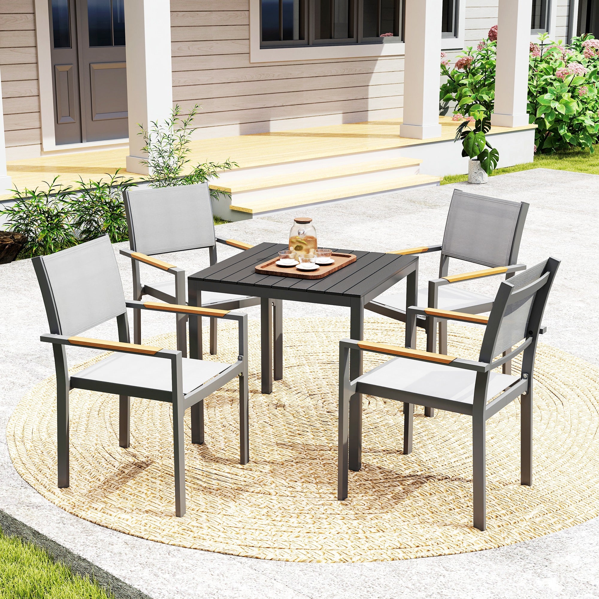 Outsunny Square Outdoor Dining Table for 4 with Aluminum Steel Frame, Black