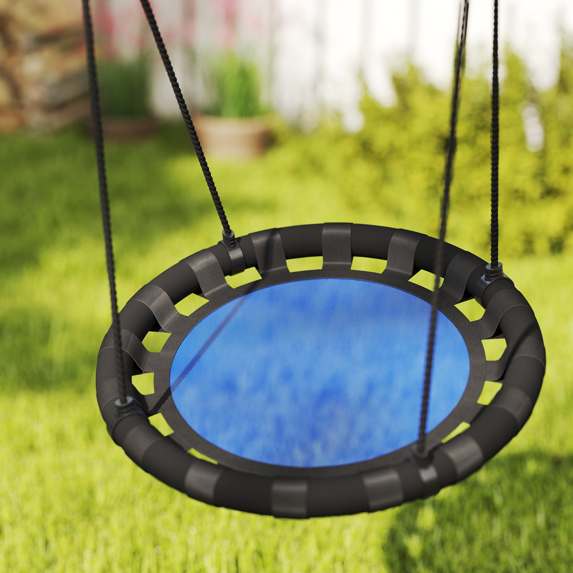 Qaba 24 inch Saucer Tree Swing Set for Kids with Adjustable Hanging Ropes for Outdoor, Backyard, Blue