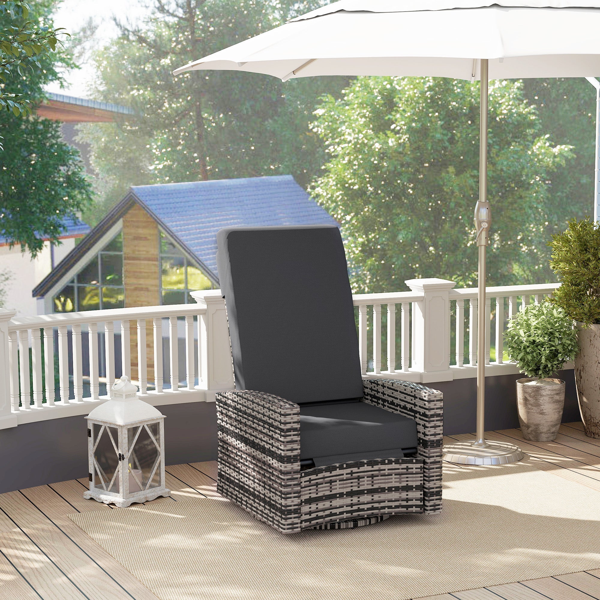 Outsunny Outdoor Rattan Wicker Lounge Chair with Footrest & Soft Cushion for Patio, Garden, Backyard, Grey