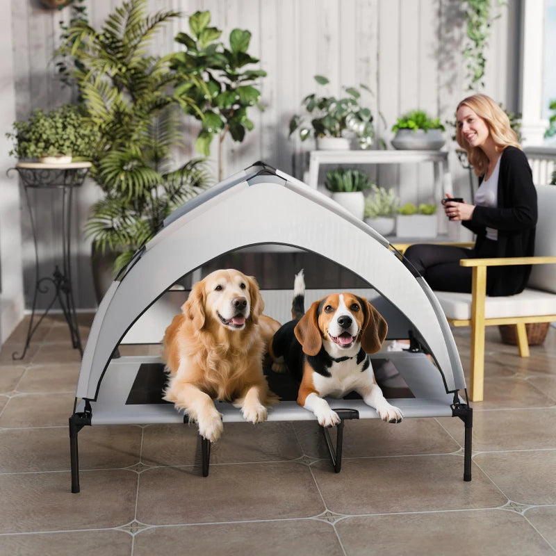 Elevated Dog Bed with Removable Canopy, Portable Outside Raised Pet Cot, Storage Bag, 48" x 36" x 37"