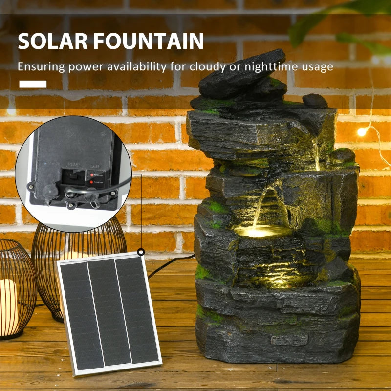 Garden Water Feature with LED Lights and Pump, 4 Tier Cascading Water Fountain for Outdoor