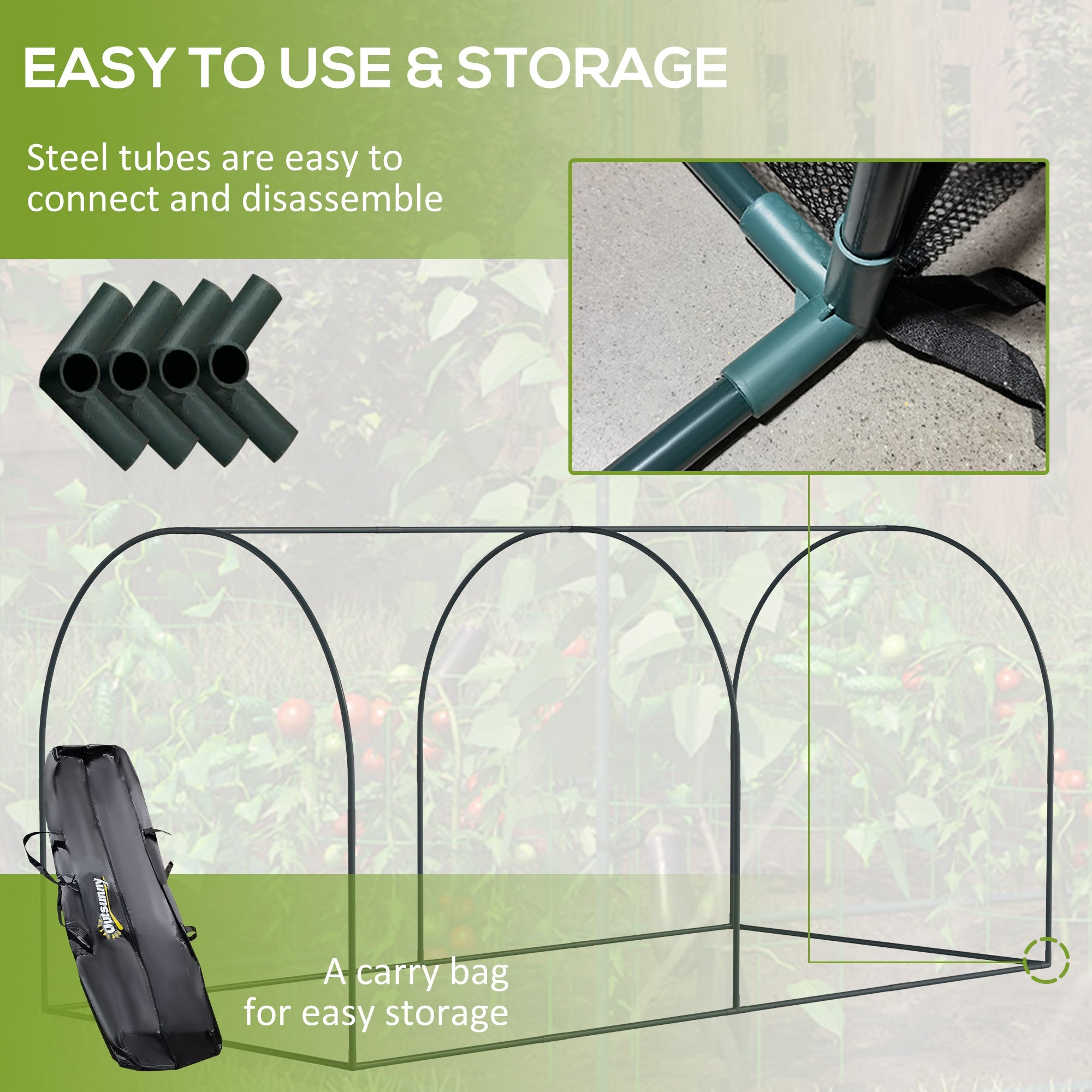 Outsunny 8'x4' Garden Crop Cage - Plant Protector with Zippered Doors, Ground Stakes for Yard, Lawn, Black
