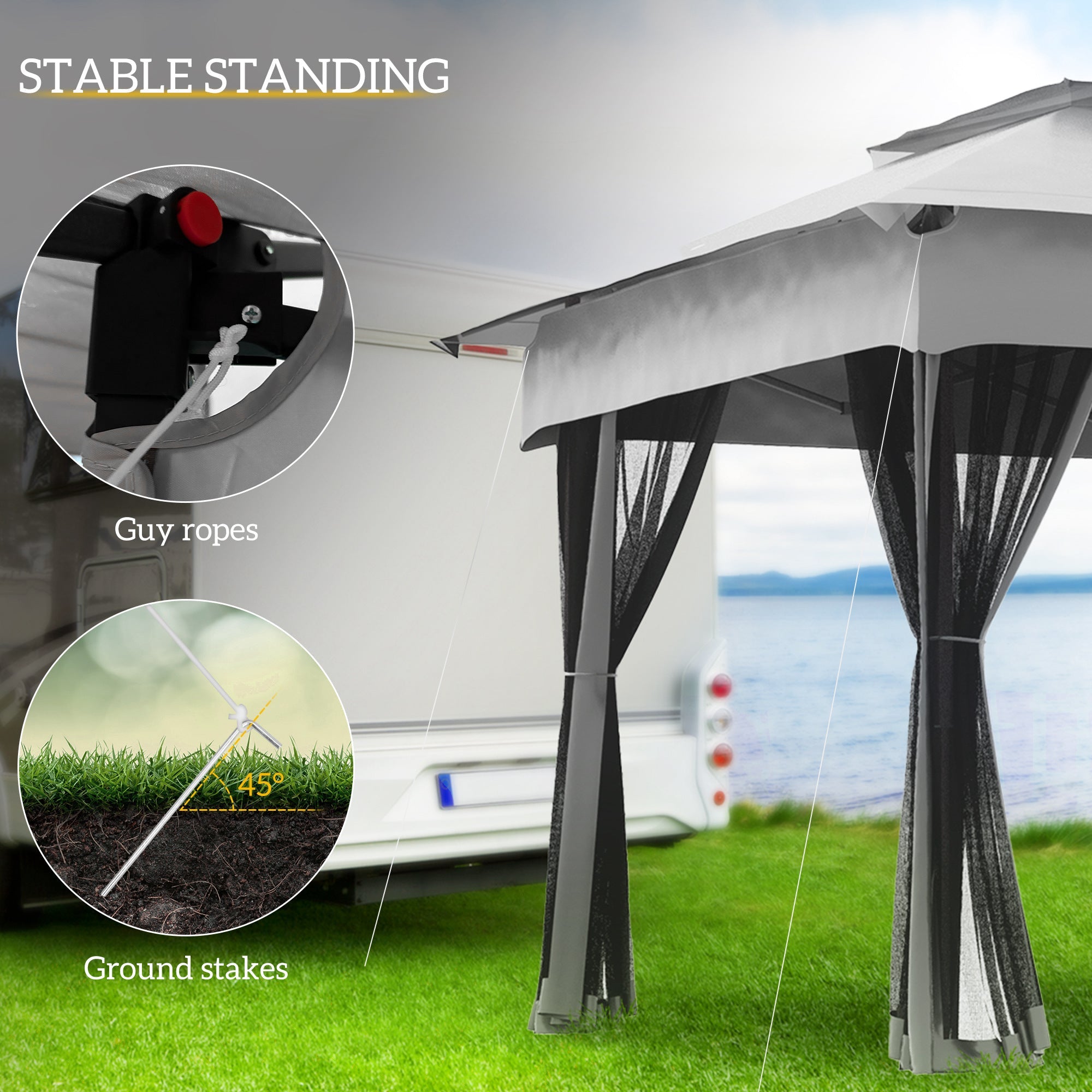 Outsunny 11'x11' Pop Up Event Canopy Tent 2-Tier Roof Soft Top with Netting Light Grey for Patio Garden