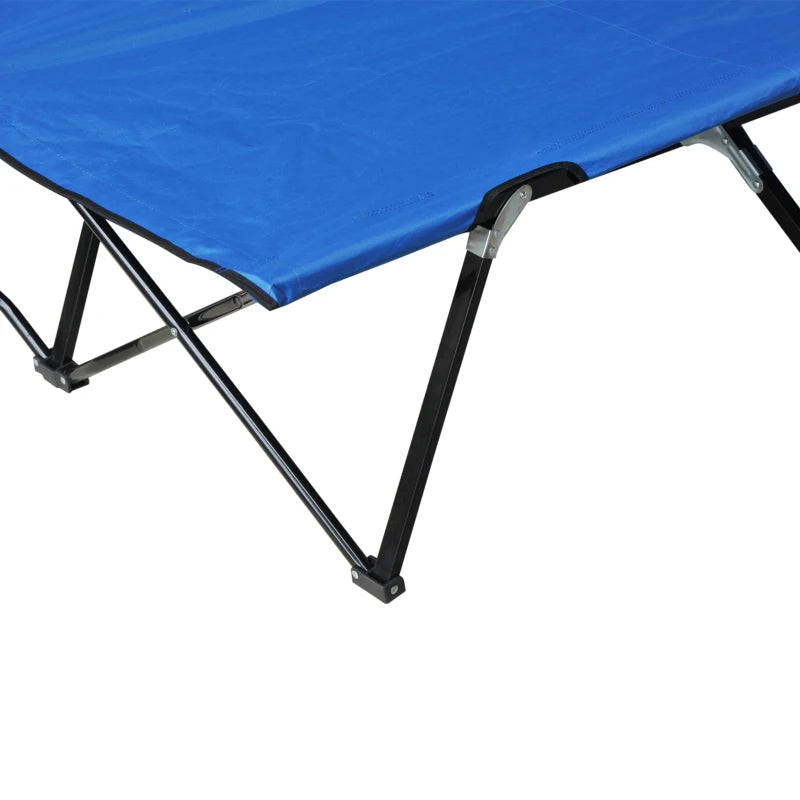 76" Two Person Folding Camping Cot Outdoor Portable Double Cot Wide Military Sleeping Bed w/ Carrying Bag Blue