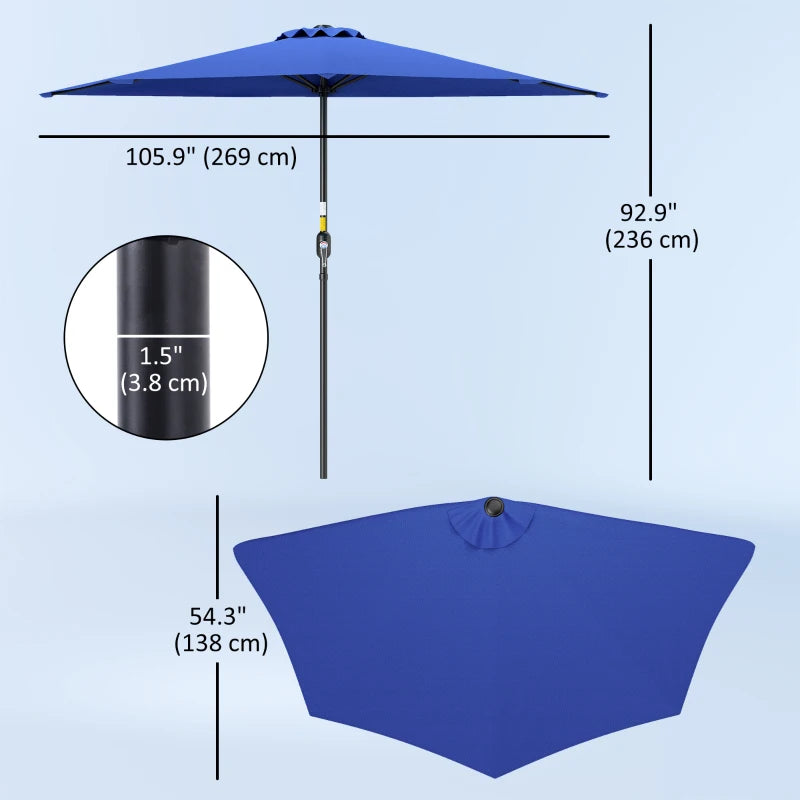 9ft Half Round Umbrella Outdoor Patio Garden Balcony Parasol Window Sun Shade w/ 5 Ribs, Deep Blue