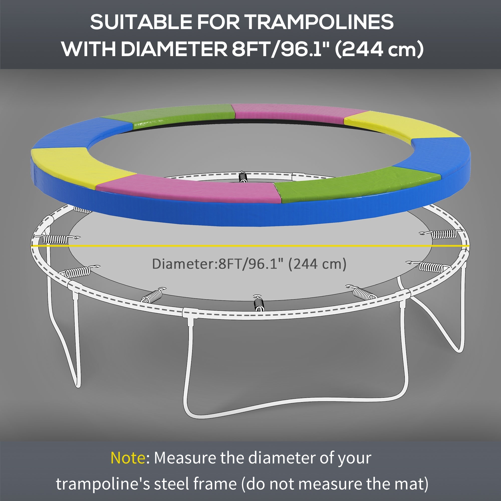 Soozier 8FT Trampoline Spring Cover, Trampoline Pad Replacement, Waterproof and Tear-Resistant, All-Weather Trampoline Accessories, Multi-Colored