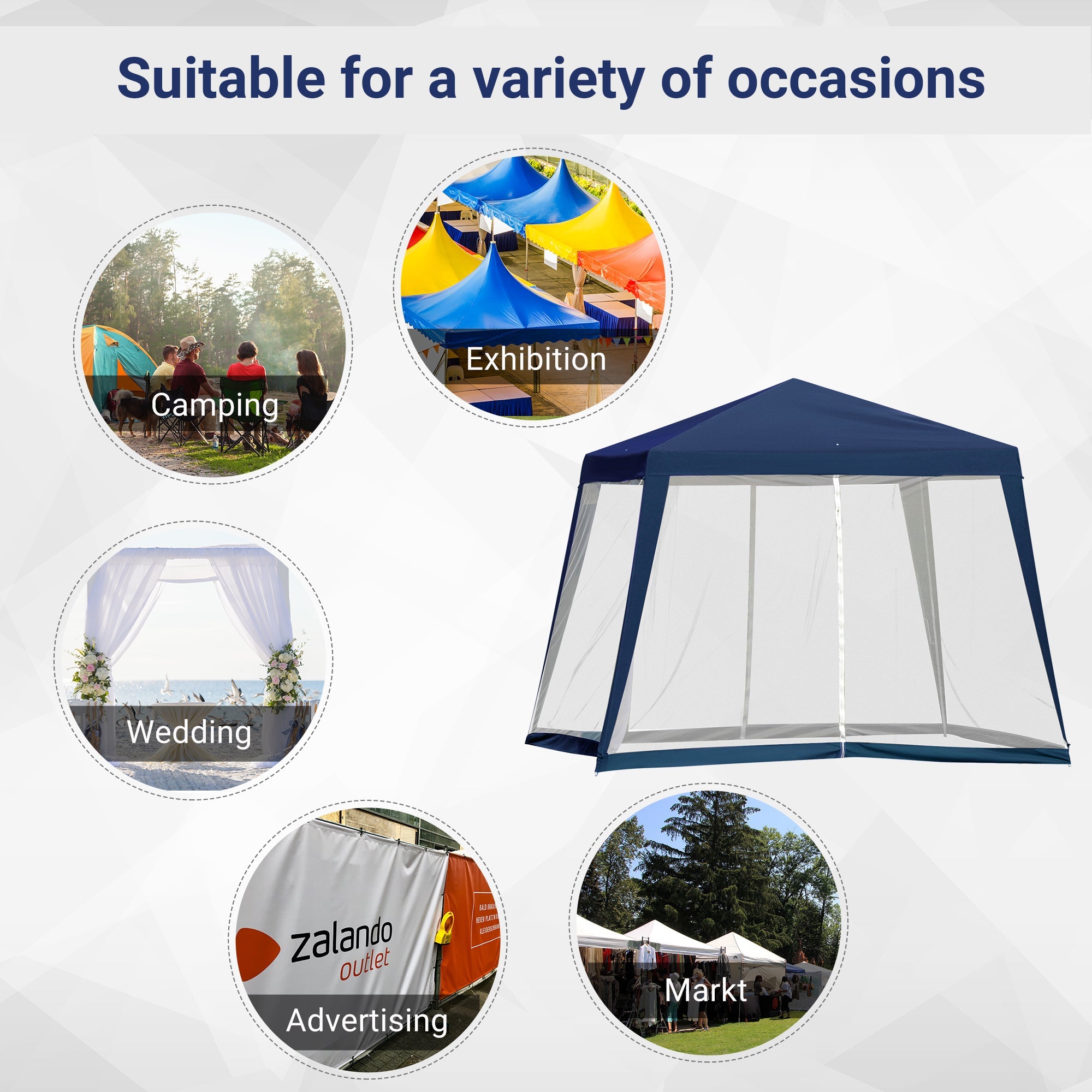 Outsunny 10x10ft Outdoor Party Tent Patio Canopy Gazebo with Netting Sun Shade Shelter Garden Blue