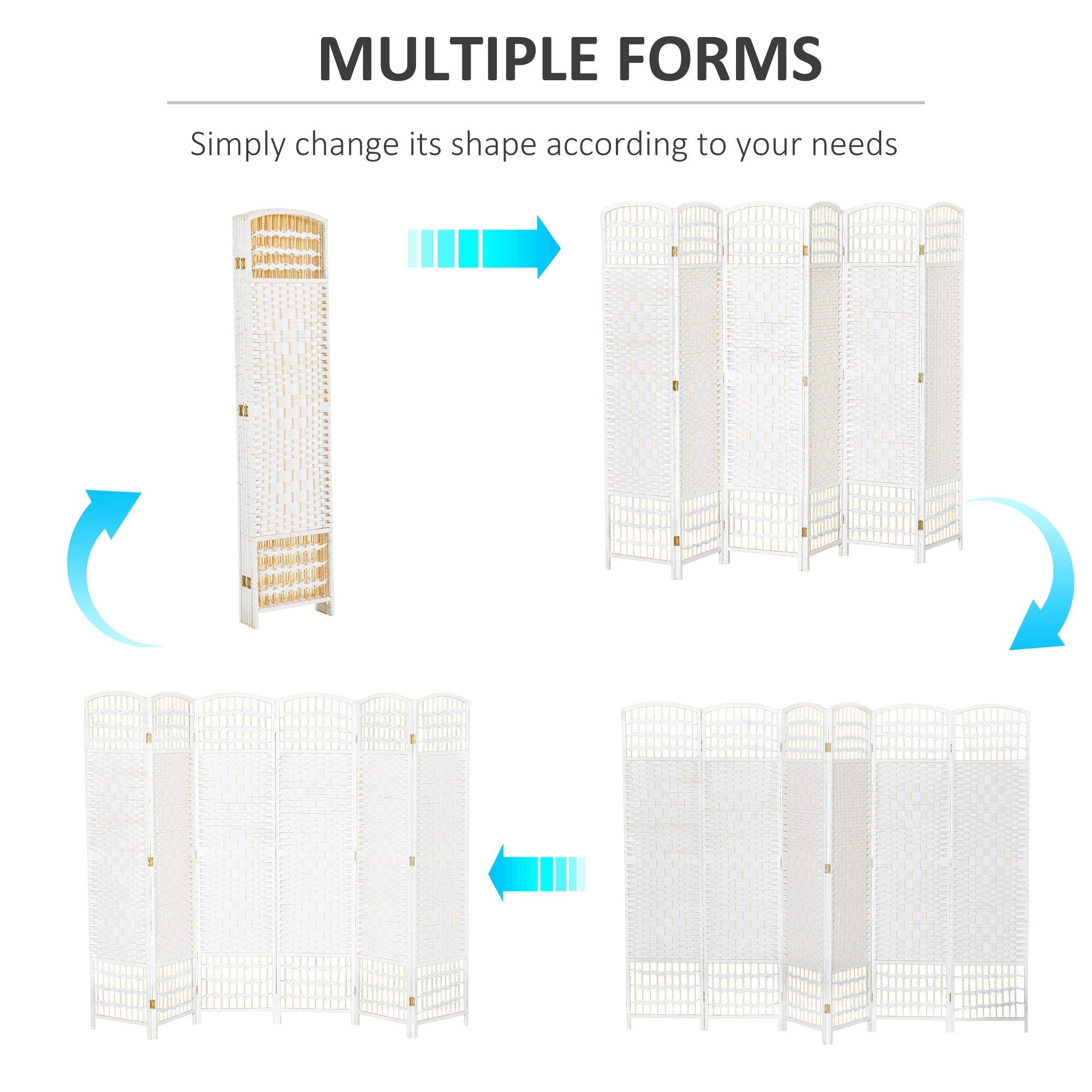 HOMCOM Woven Wonderland: 6-Panel 5.6FT Tall Freestanding Folding Screen, Woven Fiber Room Divider for Living Room, Bedroom, White