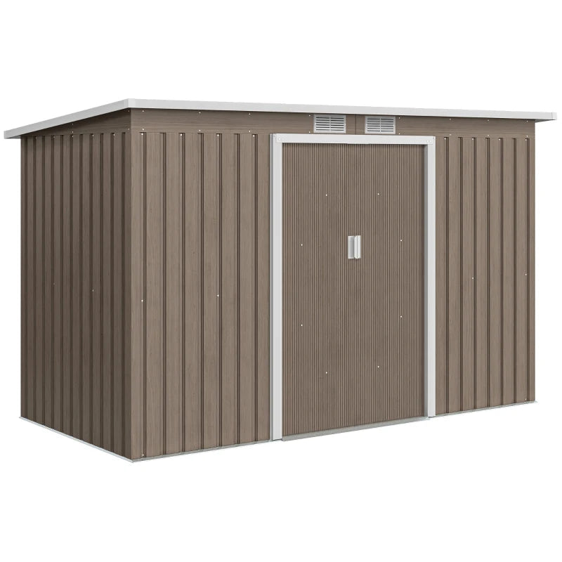 9' x 4' Garden Metal Storage Shed Outdoor Equipment Tool Box with Foundation Kit, Ventilation & Doors, Light Grey
