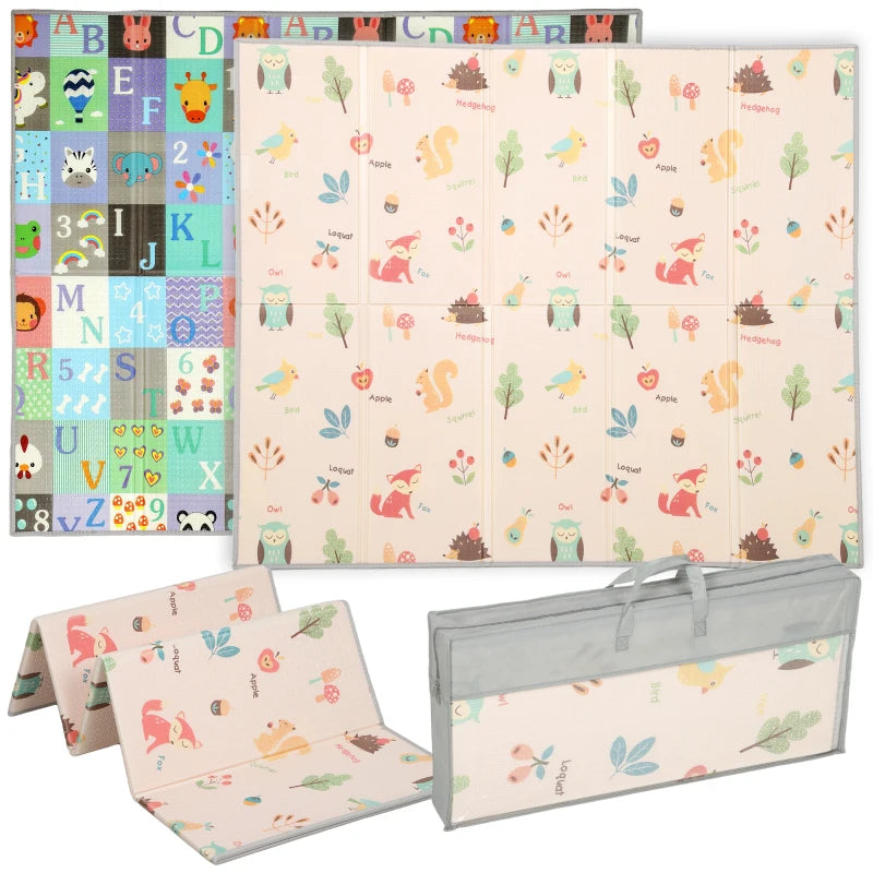 Qaba Foldable Baby Play Mat Double-Sided, Reversible Foam Soft Crawling Mat for Toddlers, for Bedroom, Nursery and Playroom
