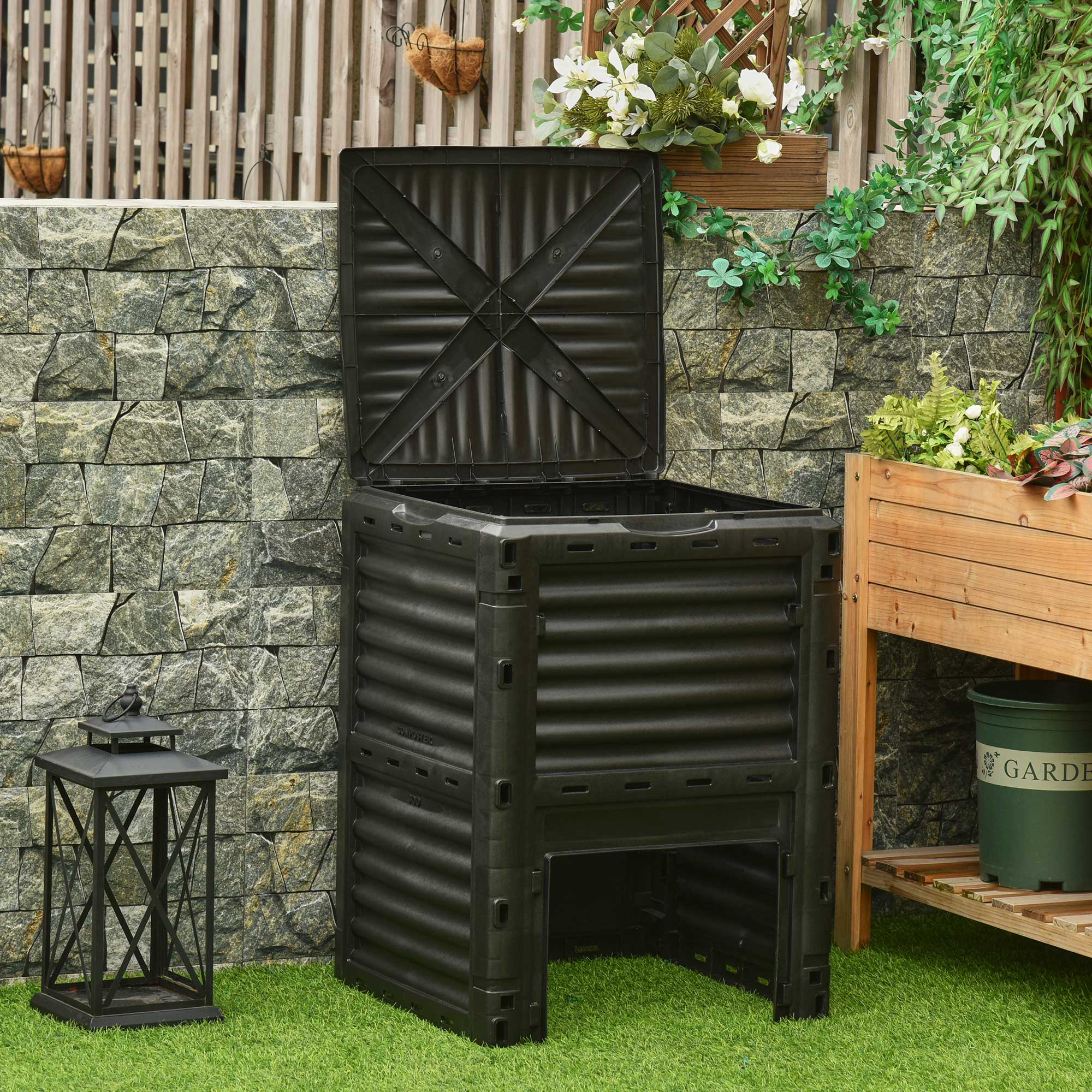 Outsunny Large Outdoor Compost Bin 80 Gallon Garden Compost Container Fast Soil Creation Aerating Box Black