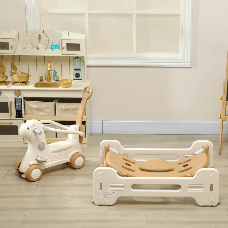 Qaba 5 in 1 Rocking Horse for Toddlers 1-6 Years with Balance Board, Push Handle, 4 Smooth Wheels, Brown