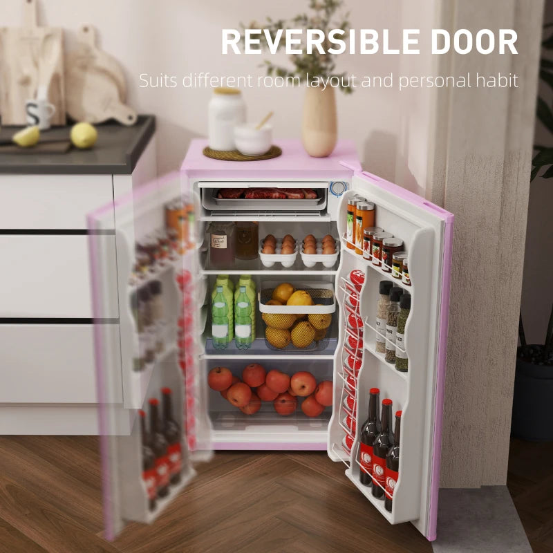 Compact Refrigerator, Mini Fridge with Freezer, Adjustable Shelf, Mechanical Thermostat and Reversible Door, Pink
