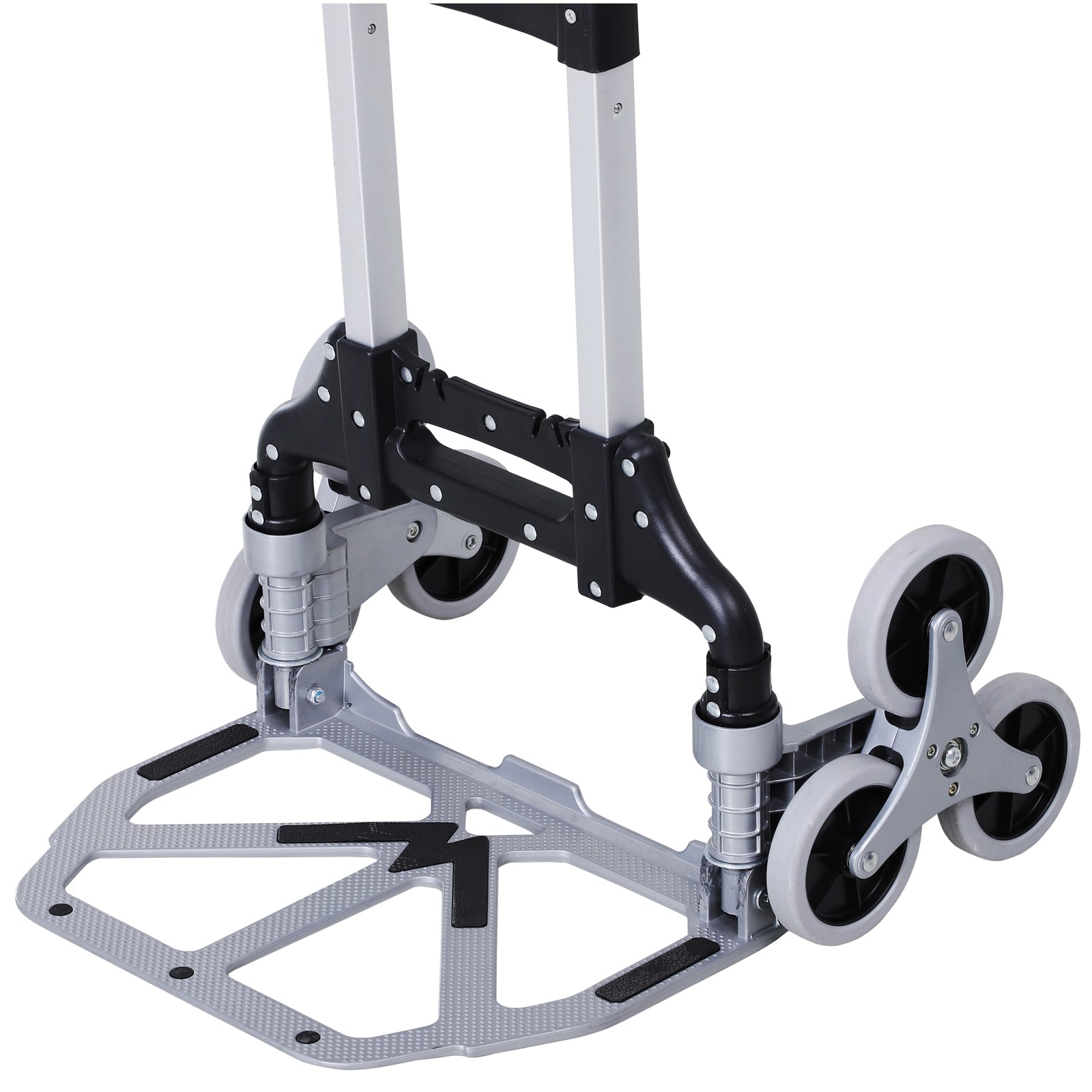 DURHAND Aluminum Ally: 6-Wheel Folding Hand Cart, Up Stairs Design, Portable 154lbs Capacity, Silver Finish