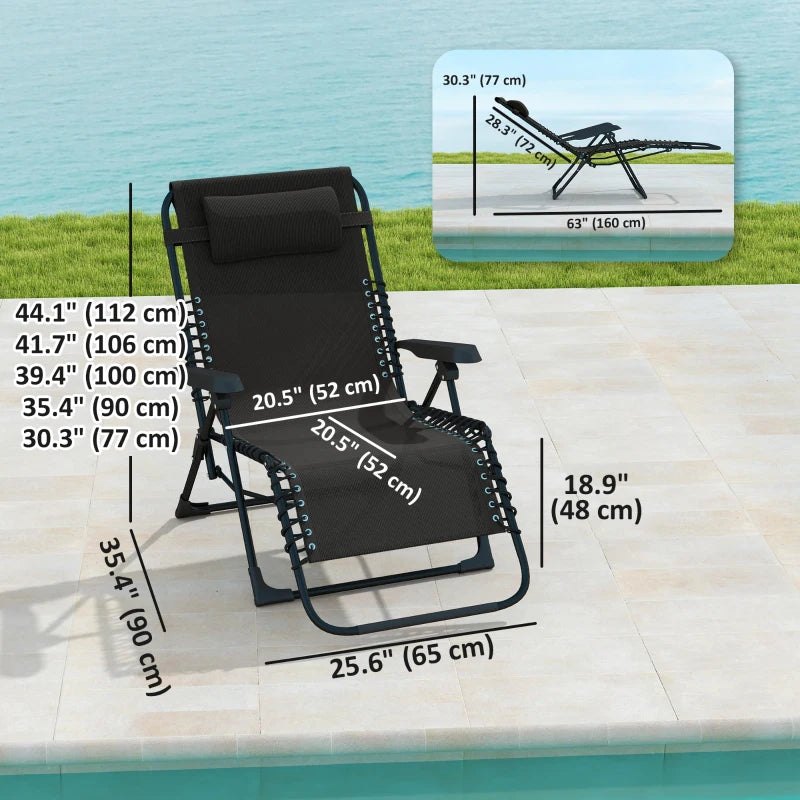 Folding Zero Gravity Chair, 5-Position Adjustable Outdoor Lounge Chair Recliner with Headrest, Black