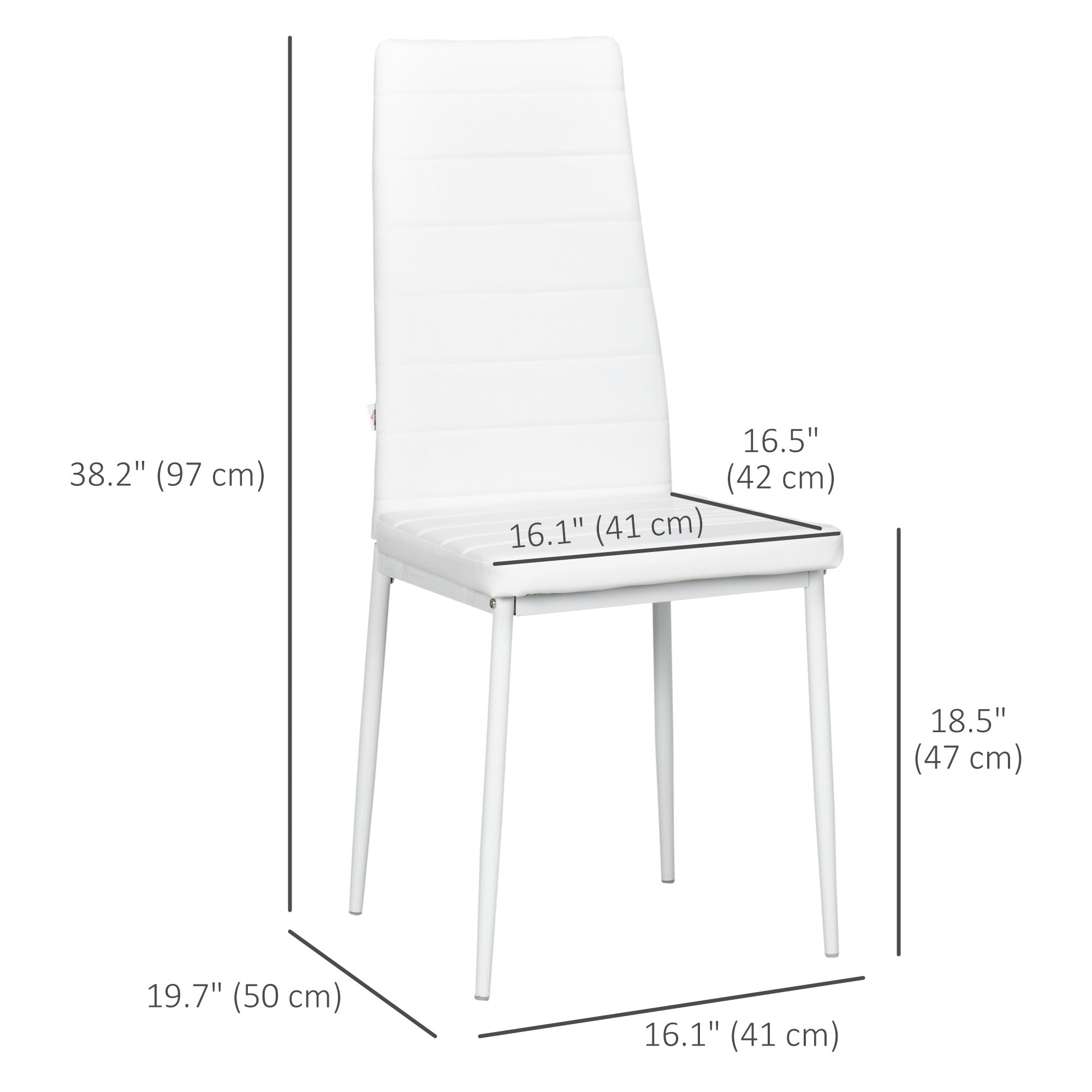 HOMCOM Set of 4 High Back Dining Chairs Upholstered Metal Legs Modern Kitchen Seating White