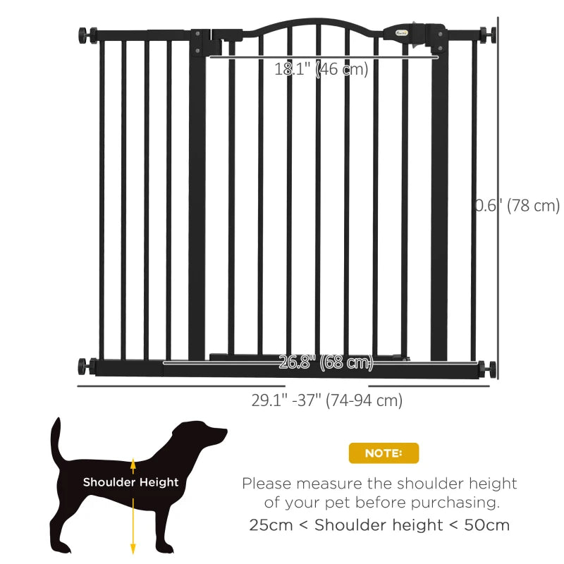 Extra Tall Dog Gate with Door, Pressure Fit, Auto Close, Double Locking for Doorways Hallways Stairs, 29"-37", Black
