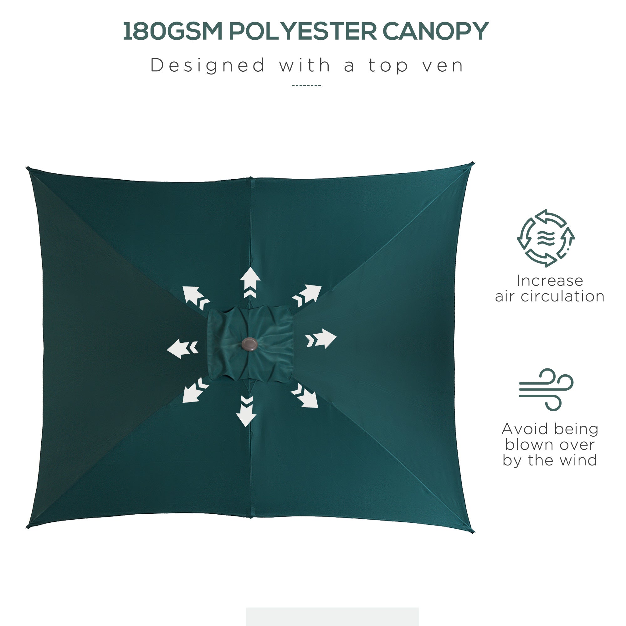 Outsunny 6.5x10ft Rectangle Aluminum Patio Umbrella Garden Parasol Outdoor Sunshade Tilt Crank Canopy Green