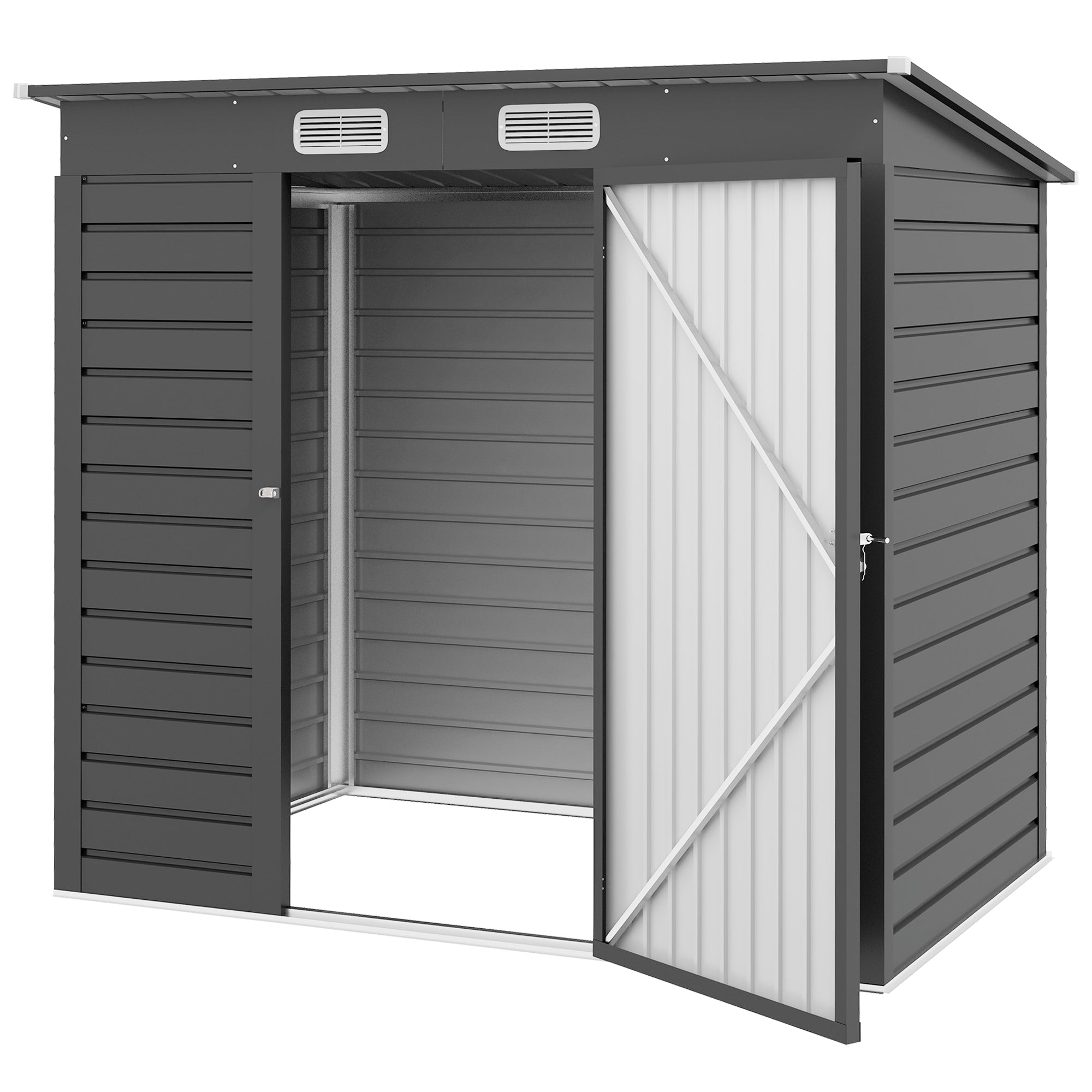 Outsunny 6 x 4FT Galvanized Garden Storage Shed, Metal Outdoor Shed with 2 Vents, Grey