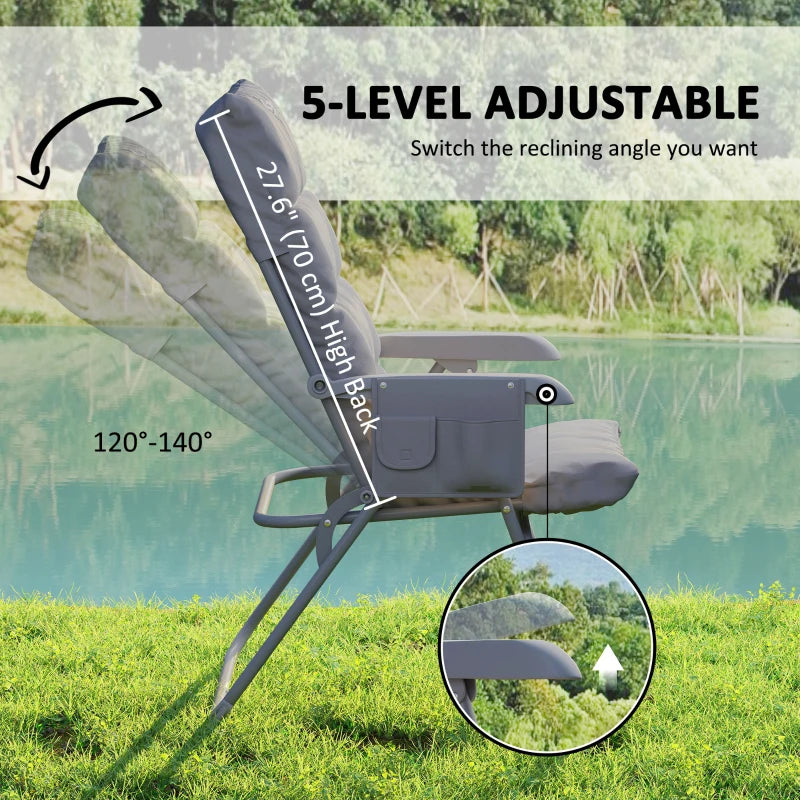 5-Level Reclining Camping Chair, Adjustable High Back Camping Chair with Side Pockets, Compact Camping Chair for Adults