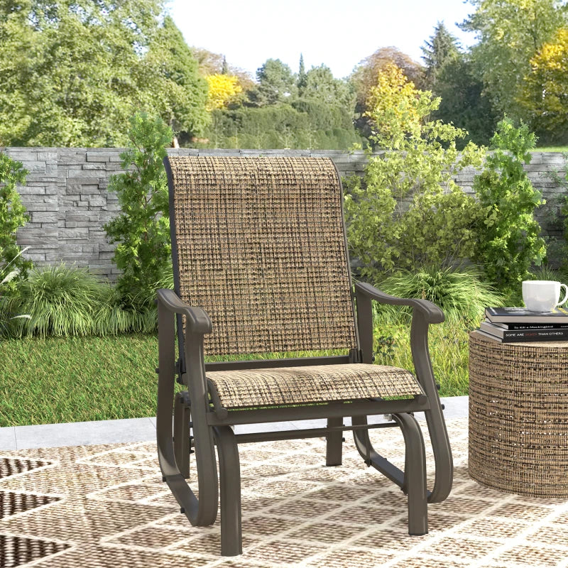 Outdoor Glider Chair, Patio Glider with Steel Frame and Mesh Fabric, Outdoor Patio Chair for Backyard, Garden and Porch, Light Mixed Brown
