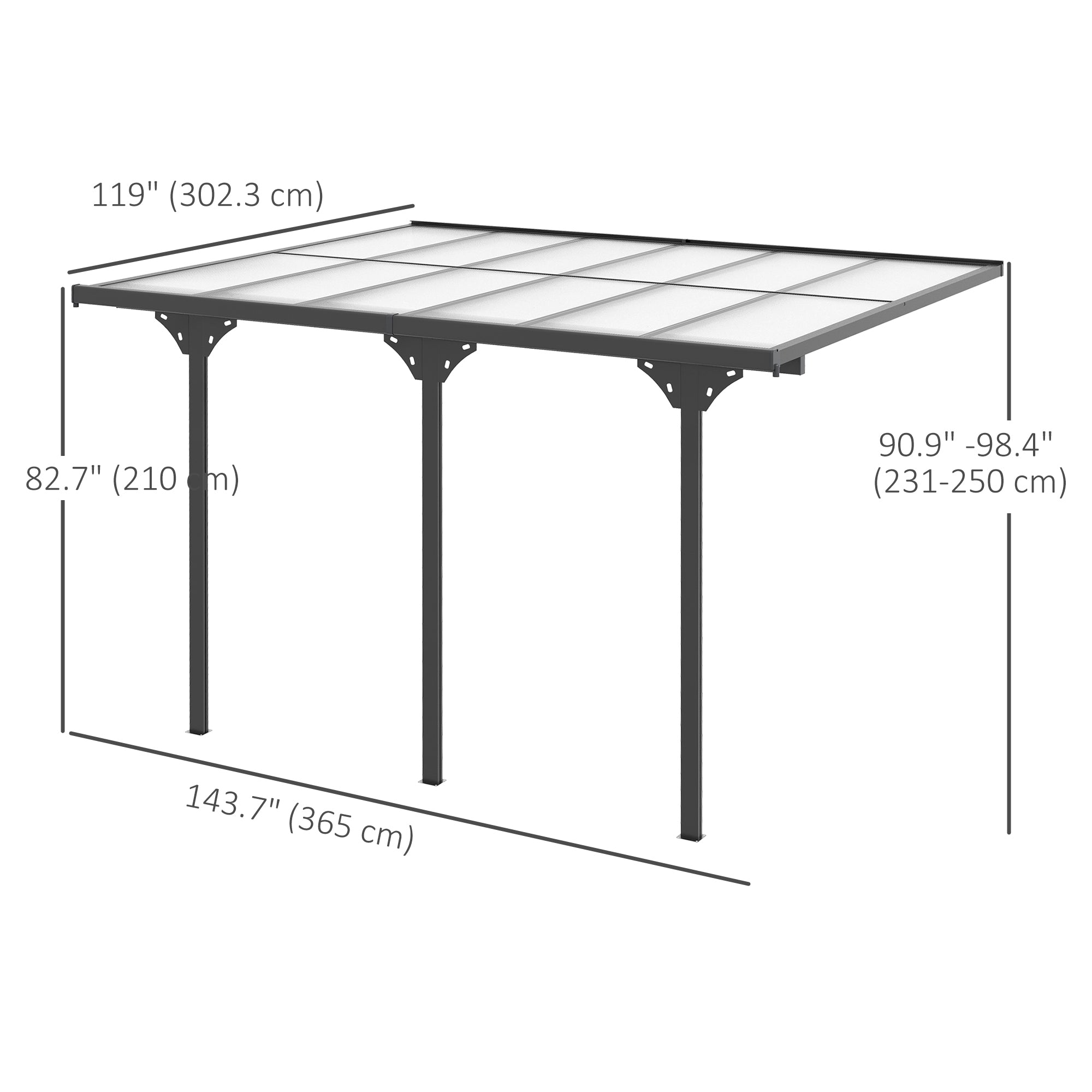 Outsunny 10' x 12' Outdoor Hardtop Pergola Gazebo with Polycarbonate Roof Adjustable Height, Aluminum Frame, UV Protection, Grey