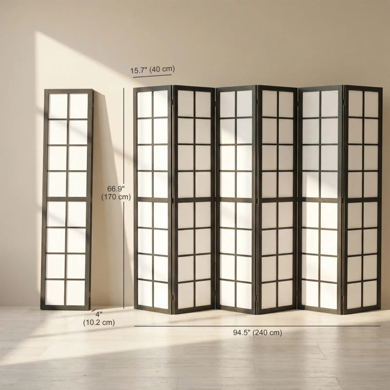 6 Panel Room Divider, 5.6 ft Folding Wall Divider Room Partition for Home Office, Bedroom, Living Room, Black
