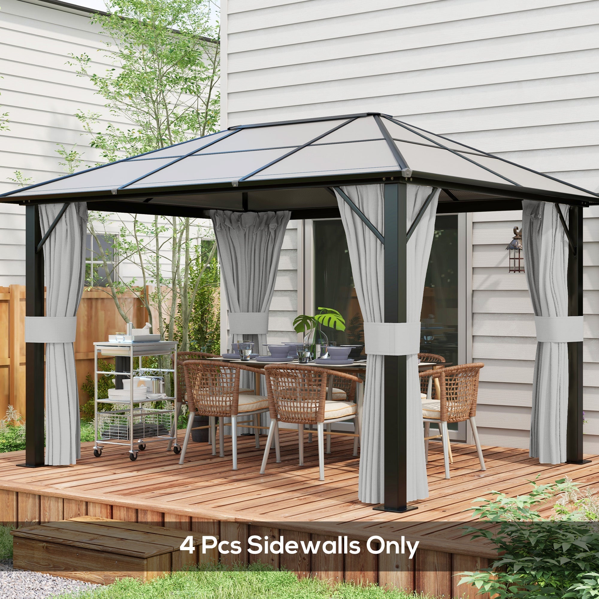 Outsunny Gazebo Replacement Sidewalls 4-Panel Privacy Wall for 10' x 12' Canopy, Outdoor Shelter Curtains Accessories Light Grey