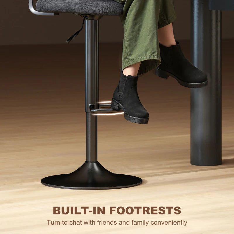 Bar Stools Set of 2, Modern Swivel Counter Height Barstools with Footrest and Hollow Backrest, Black