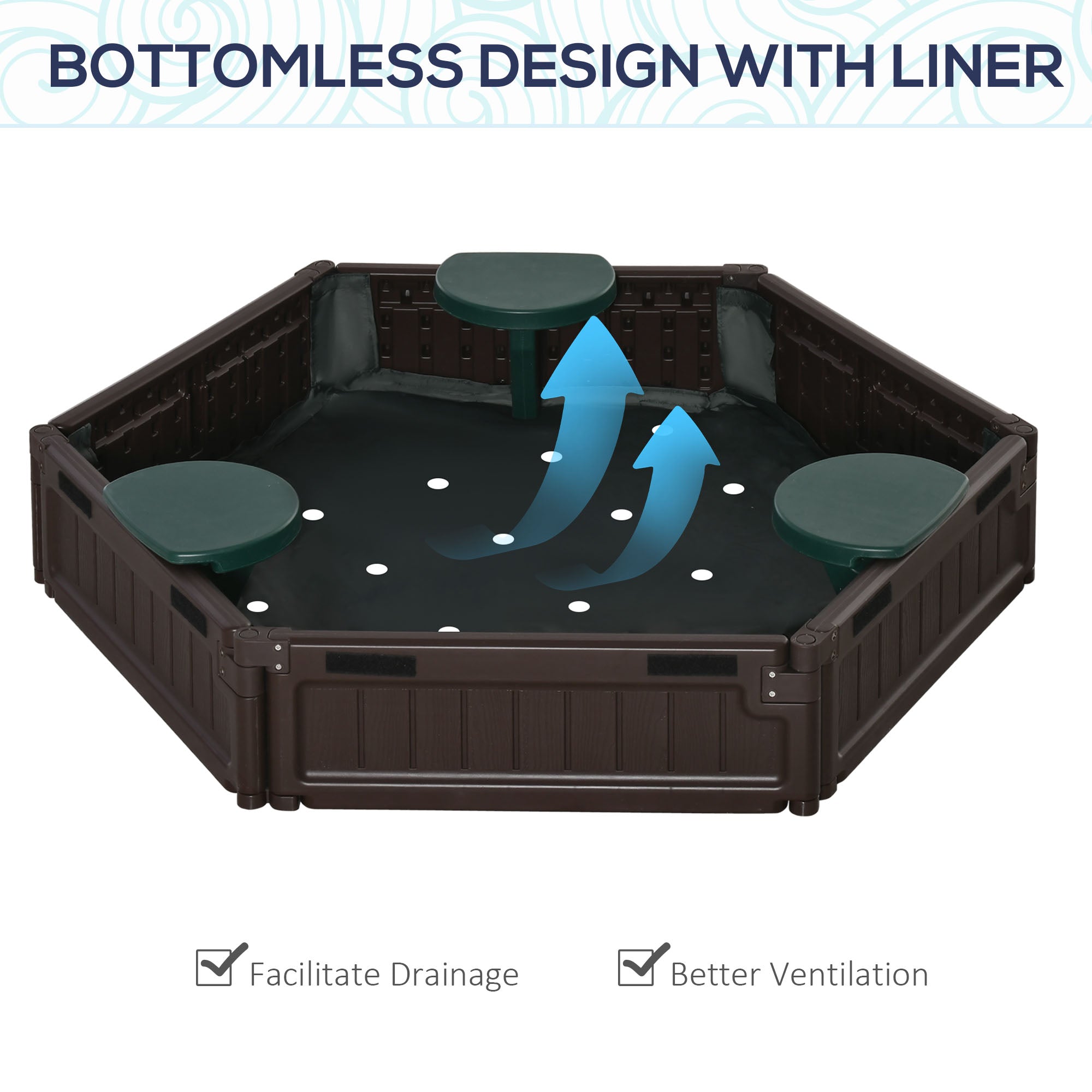 Outsunny Sandbox for Kids with Cover DIY Sandpit Outdoor Play 3 Seats Bottom Liner Backyard