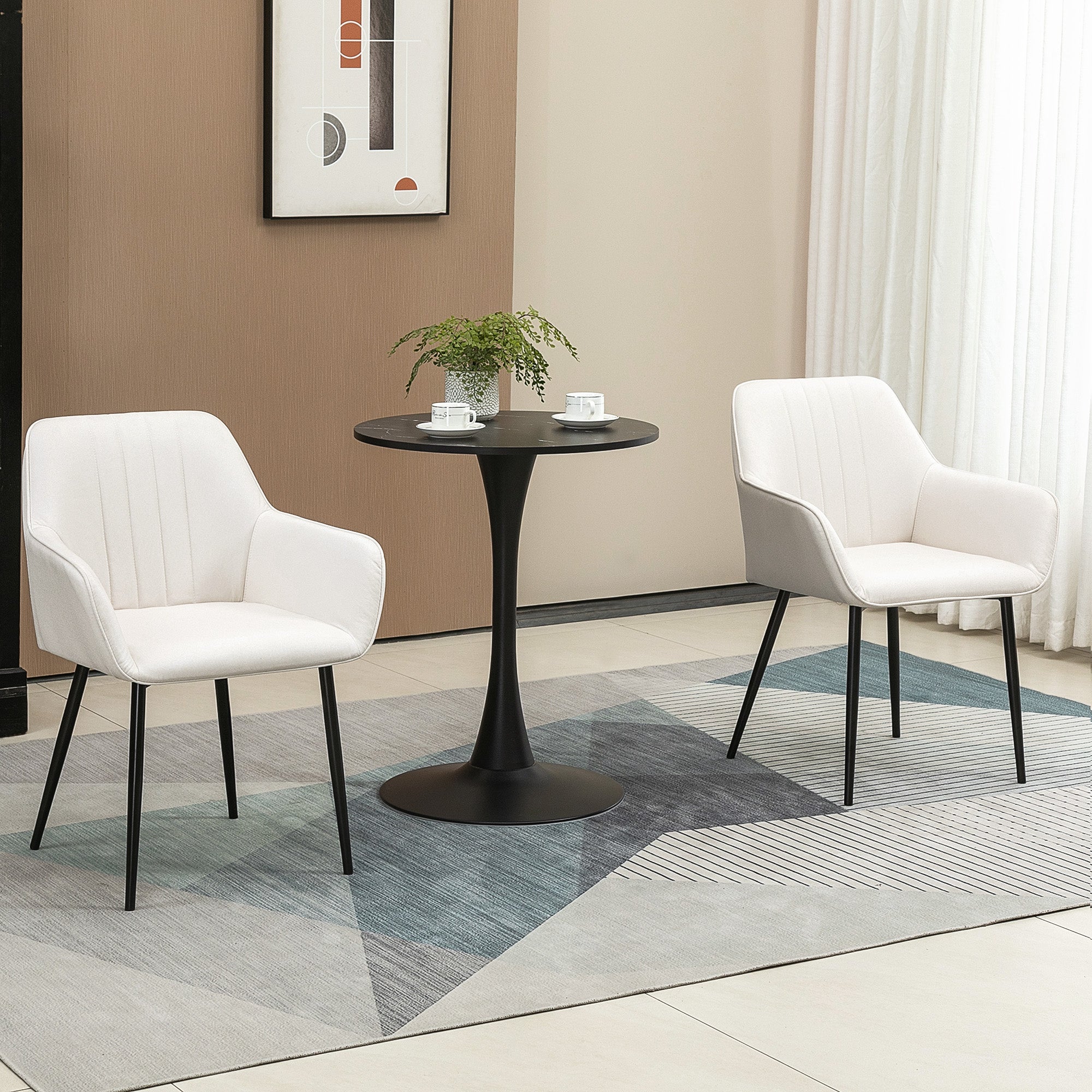 HOMCOM Stylish Dining Chairs Set of 2 Linen Fabric & Metal Legs Comfortable Upholstered Accent Chairs Beige