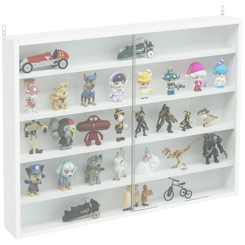 5-Tier Display Cabinet, Shot Glass Display Case, Glass Curio Cabinet with 2 Glass Doors and 4 Adjustable Shelves, White