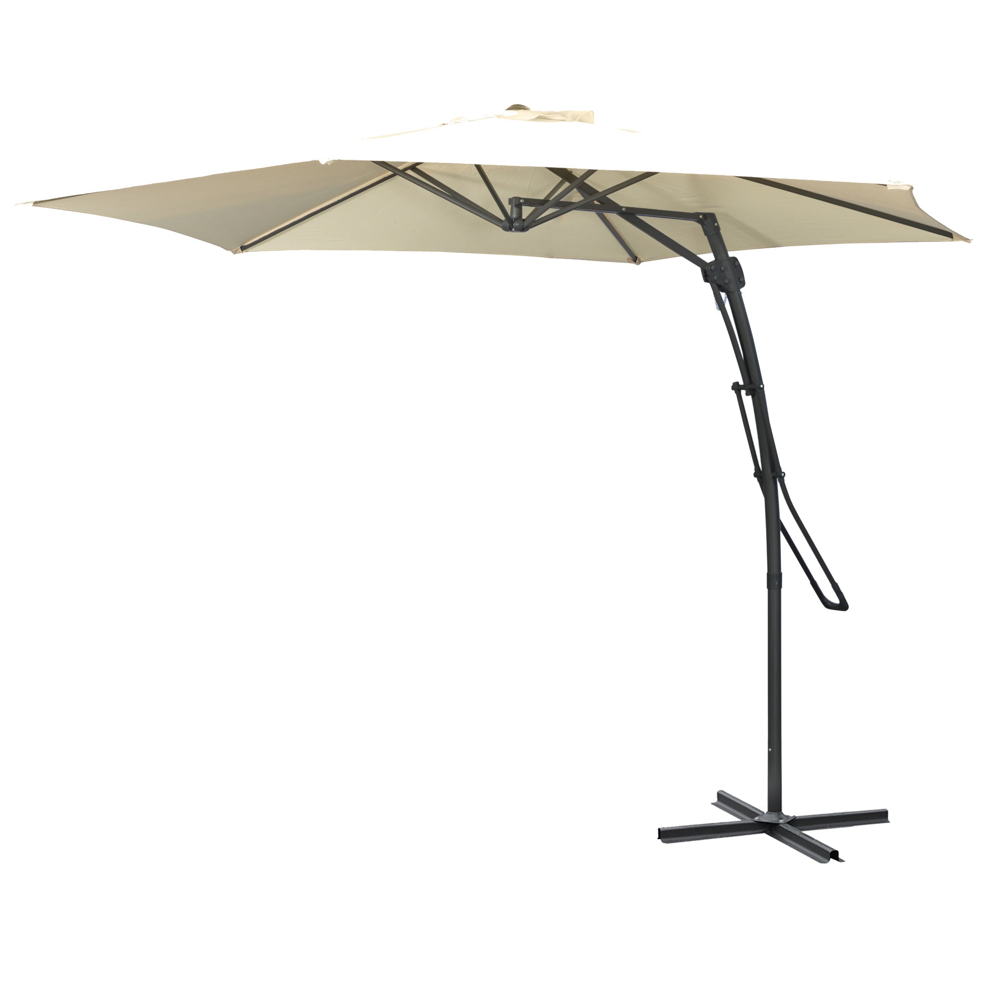 Outsunny 10ft Cantilever Patio Umbrella Offset Parasol with Crank Handle, Cross Base for Garden, Deck, Cream White