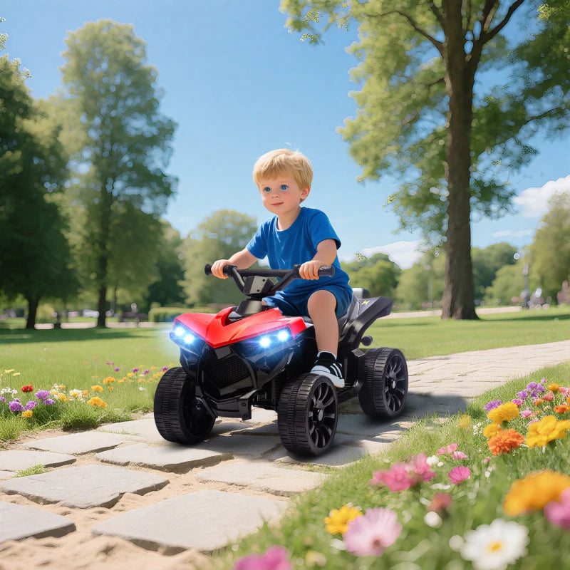 Qaba 6V Kids ATV, 4 Wheeler Electric Ride on Car with Music and LED Headlights, for Ages 37-72 Months Boys and Girls, Red