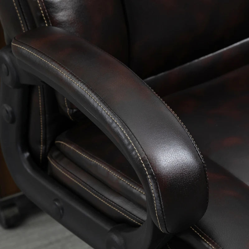 PU Leather Executive Office Chair with High Back, Adjustable Height and Swivel Wheels, 400LBS Capacity, Brown