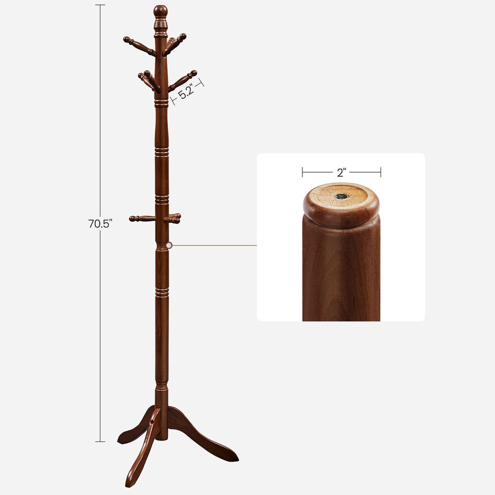 VASAGLE Solid Wood Coat Rack and Stand with 10 Hooks