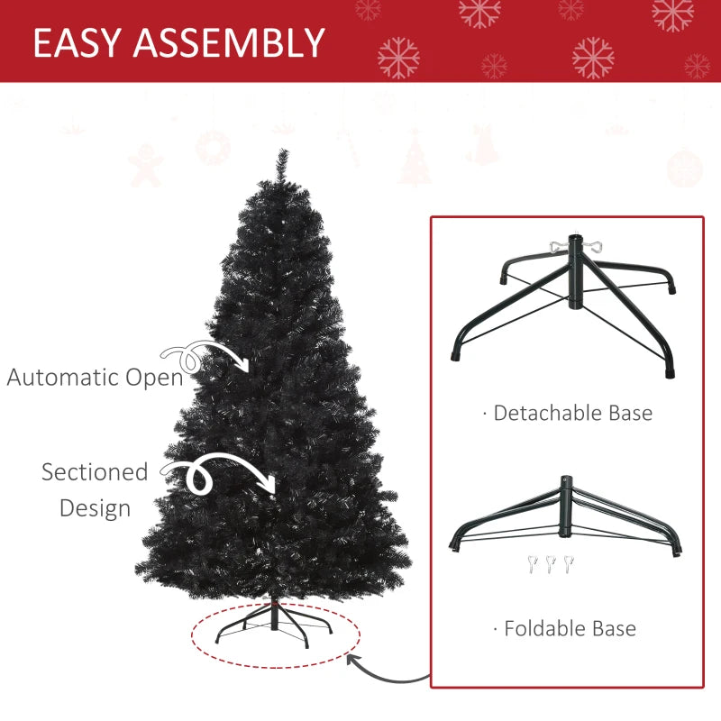 HOMCOM 7ft Artificial Christmas Tree – Black with Auto-Open Design, Holiday Indoor Decoration