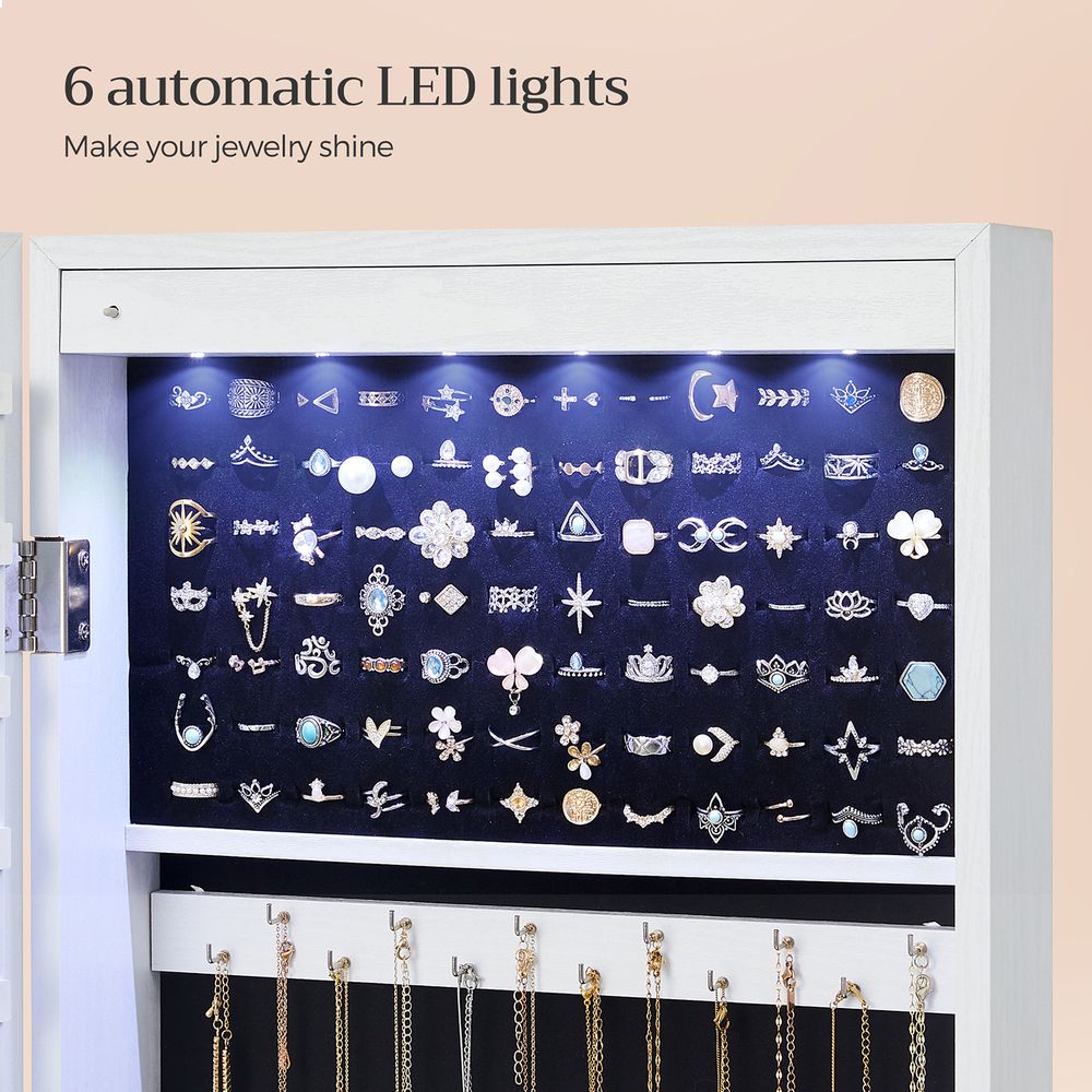 SONGMICS Lockable Wall or Door Mounted Jewelry Armoire Organizer with Mirror