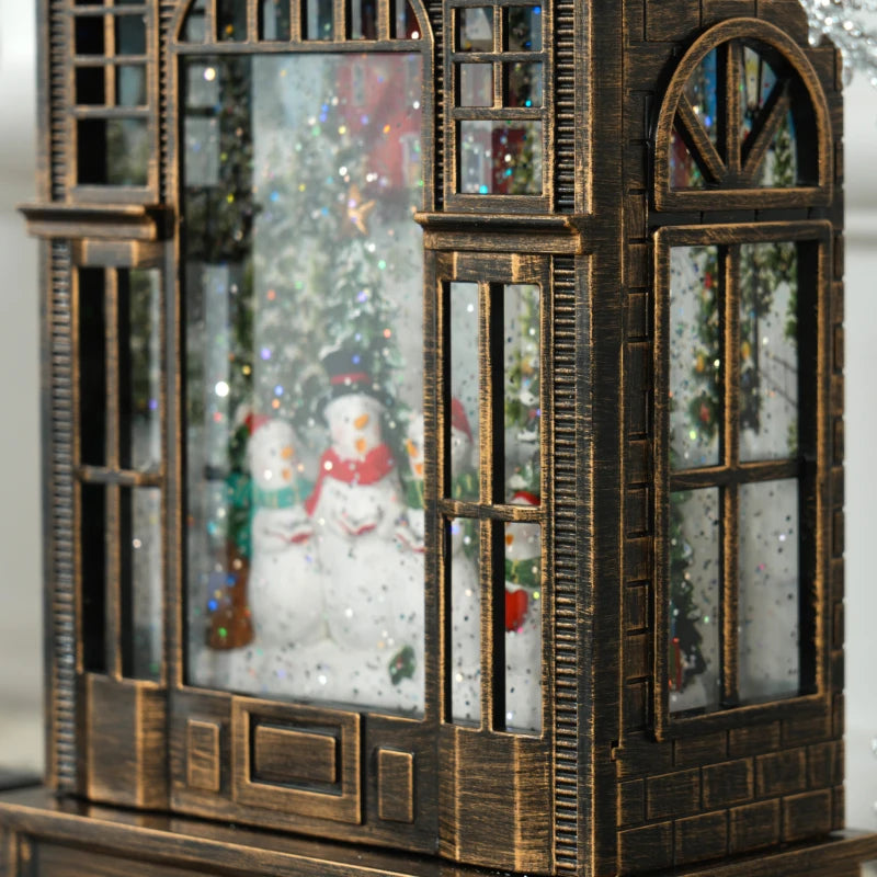HOMCOM Musical Christmas Snow Globe Lantern with Lights & Swirling Glitter, Holiday Party Gift, Bronze